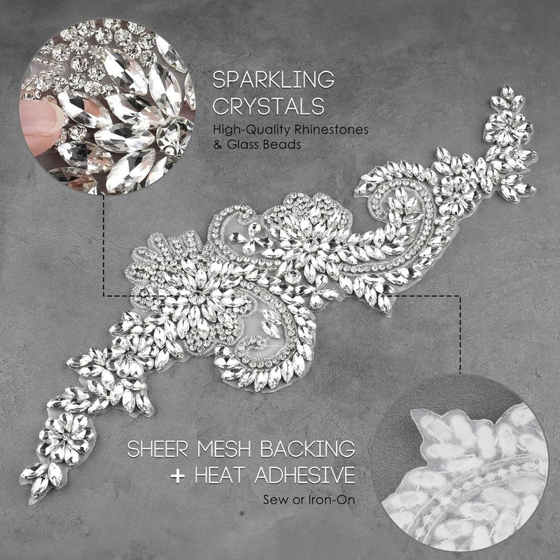 Aphlos Handcrafted Rhinestone Beaded Appliqué Patches 1 Pair, Versatile for Evening Dresses, Bridal Gowns, Dance Costumes, Adds Sparkle to Garments, Easy to Attach Suitable for Sewing & Gluing - Image 5